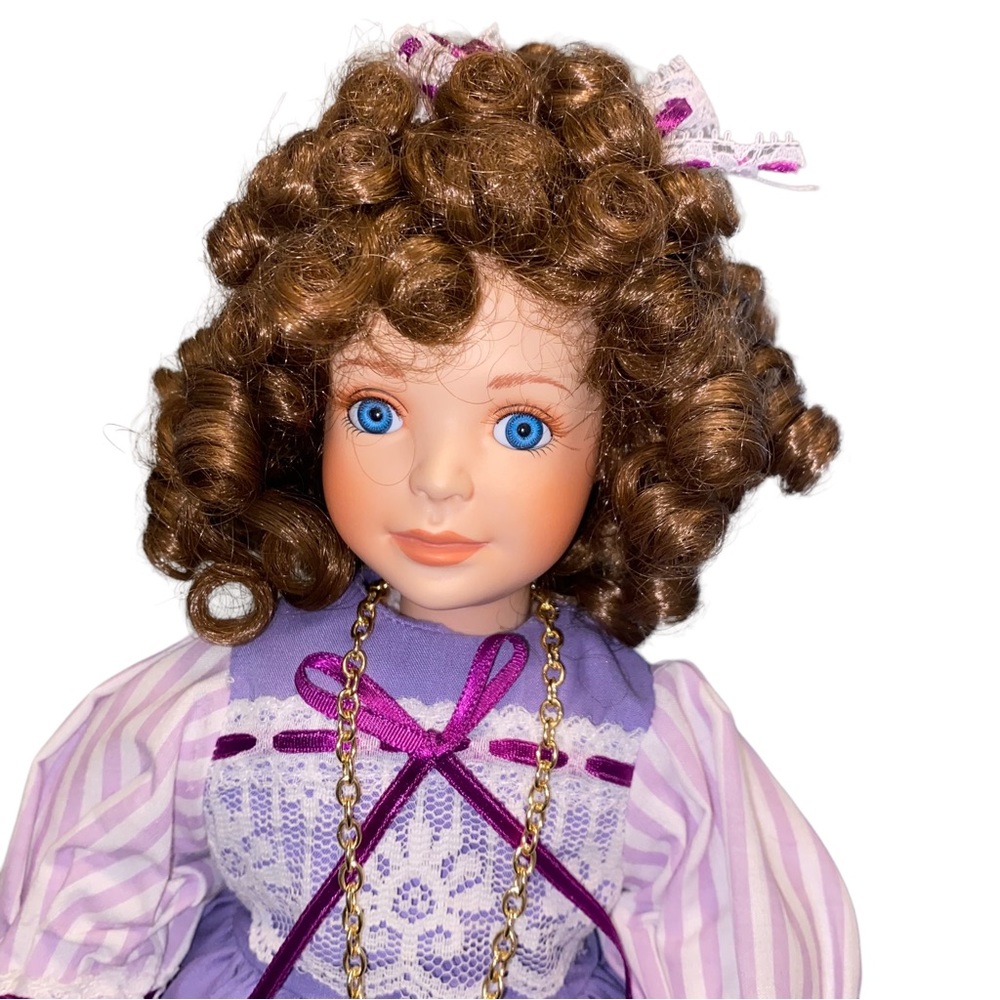 Sankyo Musical Doll 10-1/2" Tall with Stand - Soft Body, Period Clothing